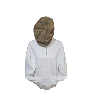 DAZY Women’s White Waffle Knit Quarter Zip Pullover XL